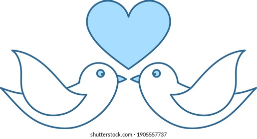 Dove With Heart Icon. Thin Line With Blue Fill Design. Vector Illustration.