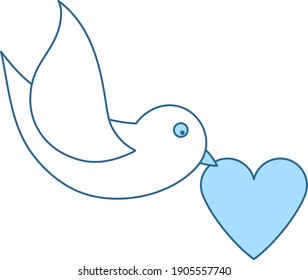 Dove With Heart Icon. Thin Line With Blue Fill Design. Vector Illustration.