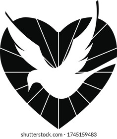 dove and heart logo icon for religion and church