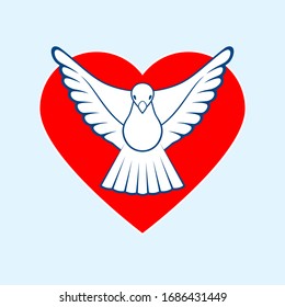 Dove and Heart. Dove Of Peace. Volunteering concept. Vector illustration
