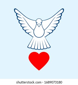 Dove and Heart. Dove Of Peace. Volunteering concept. Vector illustration