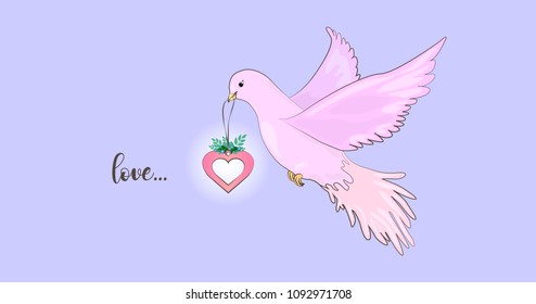 A dove with a heart. Vector illustration of Eps10. The illustration is perfect for a greeting card, banner, print on fabric, etc. I hope this cute birdie will make you happy :-)