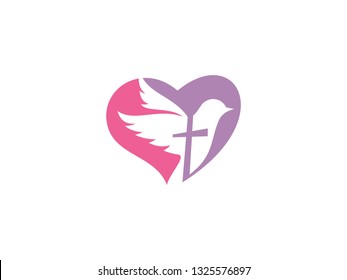 Dove with Heart vector modern logo