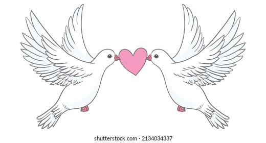 Dove with a heart. Vintage vector illustration for banners and postcards.