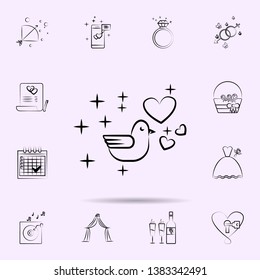 Dove with hearts icon. Universal set of wedding for website design and development, app development