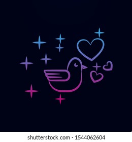 Dove with hearts sketch nolan icon. Simple thin line, outline vector of wedding icons for ui and ux, website or mobile application