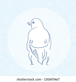 dove holding a heart in its beak. wedding invitation. vector illustration.