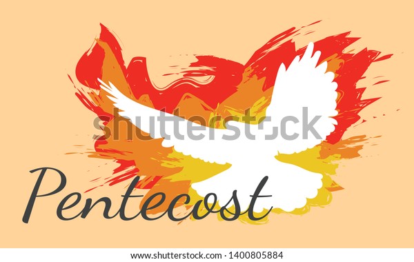 Dove, Holy Spirit, and Flame for Pentecost in\
Pastel Orange Background