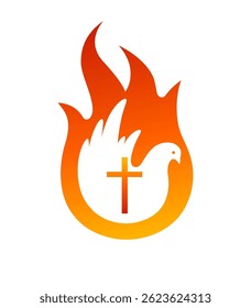 Dove of the Holy Spirit, logo of the Christian Pentecost. Holy Spirit, come - creative church banner design. Vector illustration