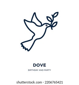 Dove Icon From Birthday And Party Collection. Thin Linear Dove, Bird, Pigeon Outline Icon Isolated On White Background. Line Vector Dove Sign, Symbol For Web And Mobile