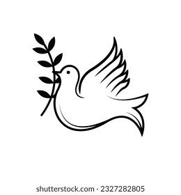 Dove icon black white flat hand drawn outline