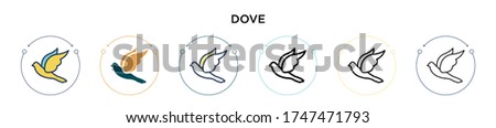 Dove icon in filled, thin line, outline and stroke style. Vector illustration of two colored and black dove vector icons designs can be used for mobile, ui, web