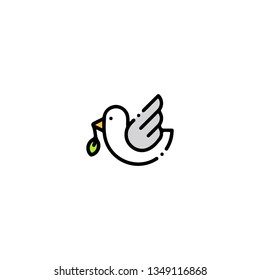 Dove icon, flat design line art thin style. Easter Day vector illustration