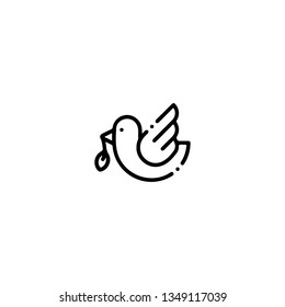 Dove icon, flat design line art thin style. Easter Day vector illustration