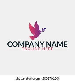 Dove icon. Flying dove with olive twig vector sign. bird flying logo design 
