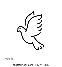 dove icon, freedom and peace concept, flying pigeon, christmas bird, thin line web symbol on white background - editable stroke vector illustration eps10