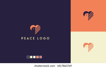 Dove Icon with Heart Shape. Logo Template