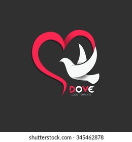 Dove Icon with Heart Shape. Logo Template