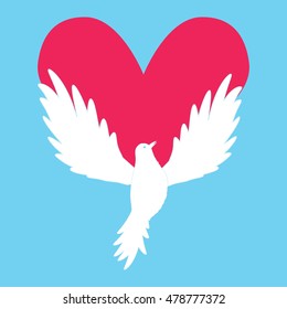 Dove Icon with Heart Shape. Logo peace love template vector