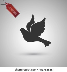 Dove icon isolated on gray. EPS 10 vector with shadow