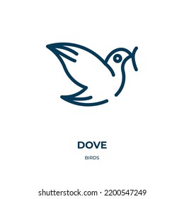 Dove icon. Linear vector illustration from birds collection. Outline dove icon vector. Thin line symbol for use on web and mobile apps, logo, print media.