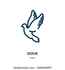 Dove icon. Linear vector illustration from birds collection. Outline dove icon vector. Thin line symbol for use on web and mobile apps, logo, print media.