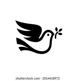 Dove icon with olive branch. Peace symbol. Bird sign. Vector illustration.