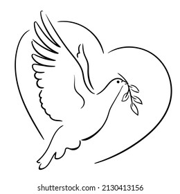 Dove Icon on Black and White Vector Backgrounds Line art