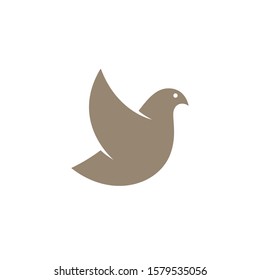 Dove icon on white background. Gold colored bird logo template.