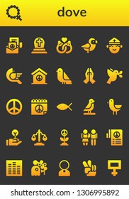 dove icon set. 26 filled dove icons.  Simple modern icons about  - Peace, Rosary, Cemetery, Marriage, Bird, Priest, Prayer, Dove, Christianity, Freedom, Equality, Equalizer, Pigeon