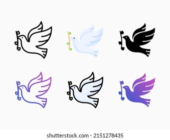 Dove icon set with line, outline, flat, filled, glyph, color, gradient. Editable stroke and pixel perfect. Can be used for digital product, presentation, print design and more.