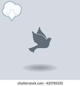 Dove icon with shadow. Cloud of download with arrow.