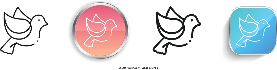 ícone da pomba. Design fino, linear, regular e estilo botão isolado no fundo branco