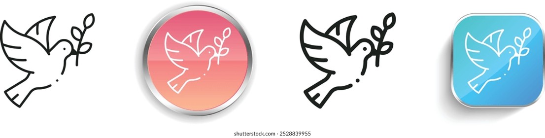 ícone da pomba. Design fino, linear, regular e estilo botão isolado no fundo branco