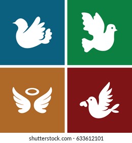 Dove icons set. set of 4 dove filled icons such as wings, bird