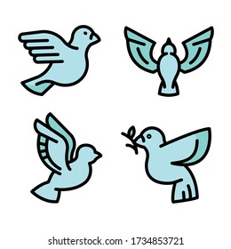 Dove icons set. Outline set of dove vector icons for web design isolated on white background
