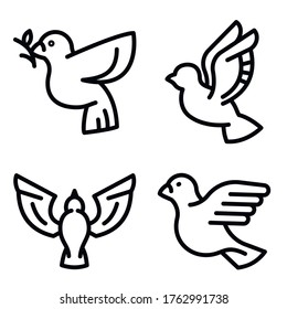 Dove icons set. Outline set of dove vector icons for web design isolated on white background