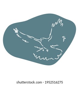 Dove illustration on abstract shape isolated on white background