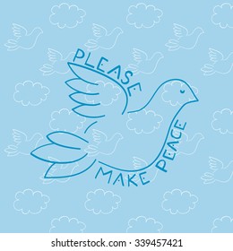 Dove image please make peace with cloud background