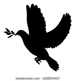 Dove with a laurel branch, symbol of peace, stencil template svg