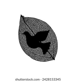 Dove in leaf silhouette. Basis graphics universal use on white