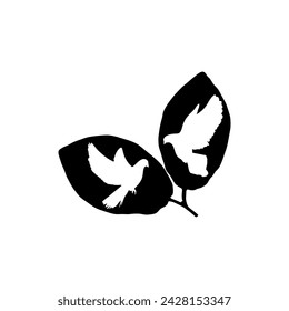 Dove in leaf silhouette. Basis graphics universal use isolated