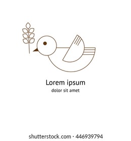 Dove with leave in beak logo. Modern outline style.