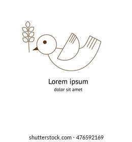 Dove with leave in beak logo. Modern outline style.