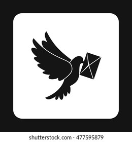 Dove with letter icon in simple style isolated on white background. Message symbol