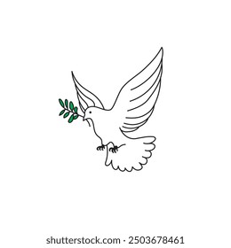 Dove Line art Vector, Pigeon bring olive Leaf vector, Dove Image Vector, Flying Dove Vector.