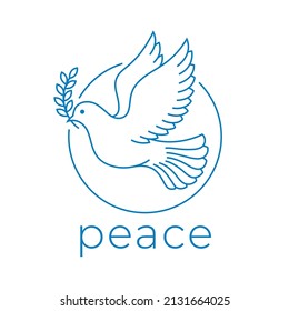 Dove line icon. World peace symbol. Flying bird with olive branch sign. Vector illustration.