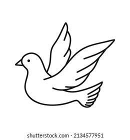 Dove linear illustration. Minimalistic blue design isolated on white background. Bird hand drawn