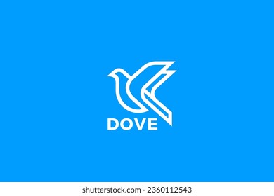 Dove Logo Bird Fying Linear Outline Design style vector template.