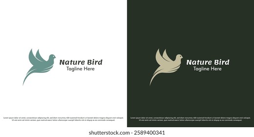 Dove logo design illustration vector. Silhouette bird poultry flying white dove animal wildlife feather. Simple abstract vector icon symbol minimal elegant fancy glamour luxury.